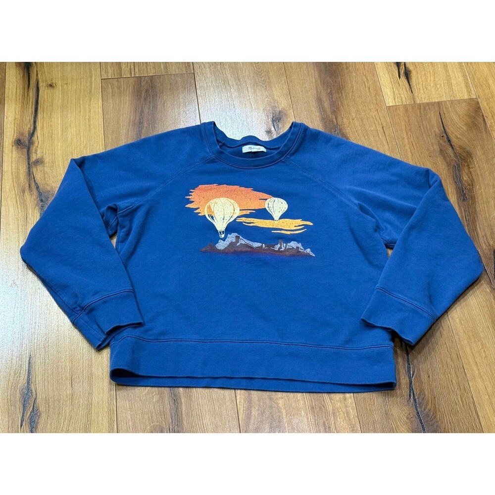 Madewell Blue Crewneck Sweatshirt with Hot Air Balloon Graphic Large